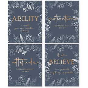HRQKO Office Gold Inspirational Wall Art Poster Prints Set of 4, Motivational Wall Art, Modern Gold Artwork Prints Posters Wall Decor, Affirmations Prints for Office Women Men 8"x10" Unframed