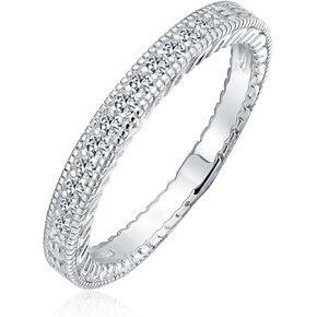 Bling Jewelry Cubic Zirconia CZ Band Stackable Wave Set Eternity Anniversary Wedding Band Ring For Women .925 Sterling Silver
