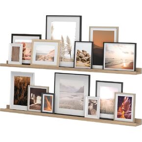 Wallniture 48" Denver Floating Shelves for Picture Frames Collage Wall Decor, Picture Ledge Living Room, Nursery Decor, Wall Shelf for Bedroom, Long Shelf Set Set of 2, Oak. Natural