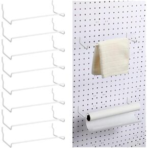 MOROBOR 8 Pcs Medium Paper Towel Holder Accessories, Pegboard Paper Towel Holder Pegboard Accessories for Craft Room, Laundry Room, Bathroom, Pegboard Extendable Peg Board Organizer (White)