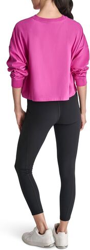 DKNY womens Long Sleeve Stacked Flocked Logo Crew Neck Dropped Shoulder T-shirt in Saudi Arabia