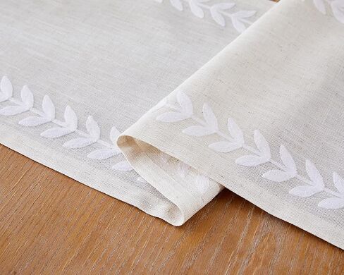 Wracra Embroidered Table Runner Irregular Willow Leaf Table Runners 72 Inches Long for Dresser Home Dining Table Decor,14 x 72 Inch, White in Saudi Arabia