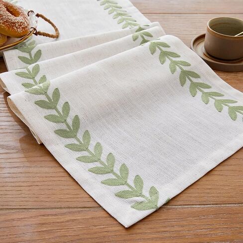 Wracra Embroidered Table Runner Irregular Willow Leaf Table Runners 72 Inches Long for Dresser Home Dining Table Decor,14 x 72 Inch, White in Saudi Arabia