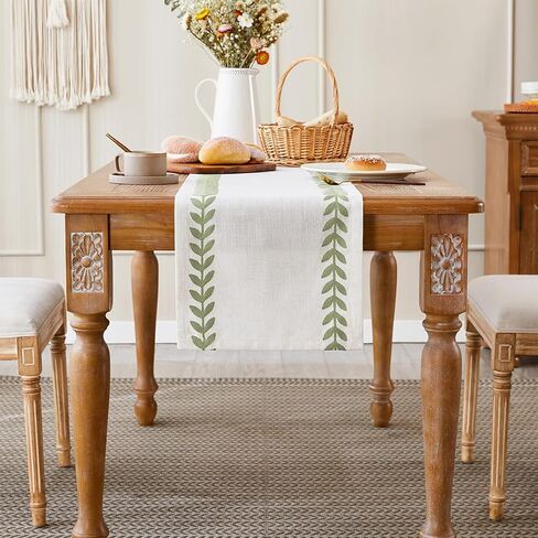 Wracra Embroidered Table Runner Irregular Willow Leaf Table Runners 72 Inches Long for Dresser Home Dining Table Decor,14 x 72 Inch, White in Saudi Arabia