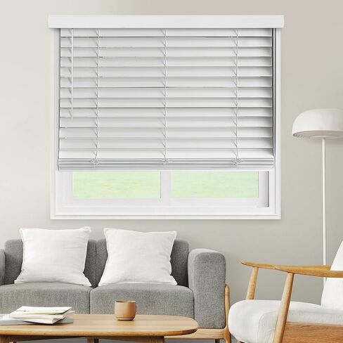 CHICOLOGY Faux Wood Blinds , Window Blinds , Wood Blinds , Window Shades , Window Treatments , Blinds & Shades , Window Shades For Home , Wooden Blinds , Basic White, 36"W X 48"H in Kuwait