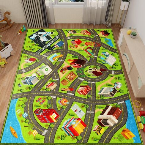 Kids Rugs Traffic Road Carpet for Car City Map Play Rug 5'×6.7' for Playroom Educational Mat Area Rug, Kid Playtime Collection Toddler Car Track Rug Cute Cartoon (City Road A, 59×78.7 in) in Saudi Arabia