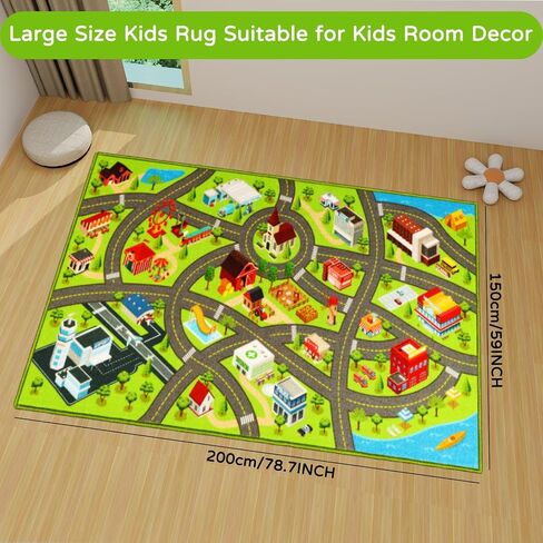 Kids Rugs Traffic Road Carpet for Car City Map Play Rug 5'×6.7' for Playroom Educational Mat Area Rug, Kid Playtime Collection Toddler Car Track Rug Cute Cartoon (City Road A, 59×78.7 in) in Saudi Arabia