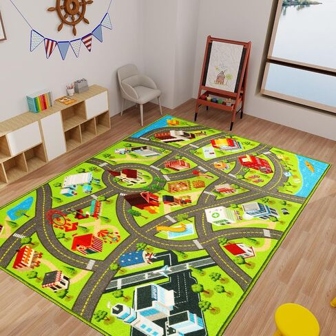 Kids Rugs Traffic Road Carpet for Car City Map Play Rug 5'×6.7' for Playroom Educational Mat Area Rug, Kid Playtime Collection Toddler Car Track Rug Cute Cartoon (City Road A, 59×78.7 in) in Saudi Arabia