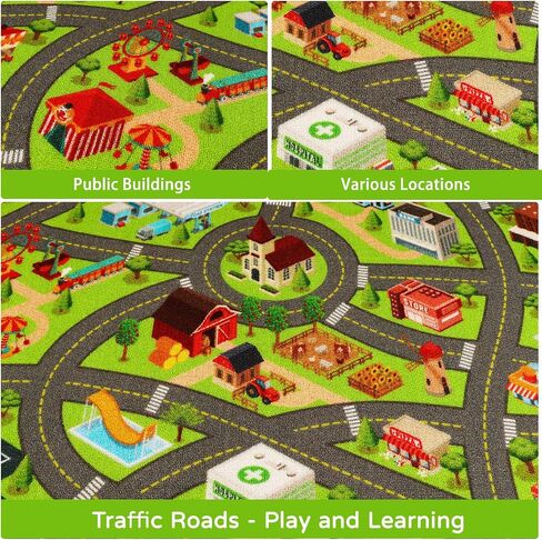 Kids Rugs Traffic Road Carpet for Car City Map Play Rug 5'×6.7' for Playroom Educational Mat Area Rug, Kid Playtime Collection Toddler Car Track Rug Cute Cartoon (City Road A, 59×78.7 in) in Saudi Arabia