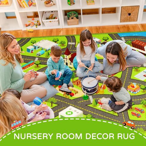 Kids Rugs Traffic Road Carpet for Car City Map Play Rug 5'×6.7' for Playroom Educational Mat Area Rug, Kid Playtime Collection Toddler Car Track Rug Cute Cartoon (City Road A, 59×78.7 in) in Saudi Arabia