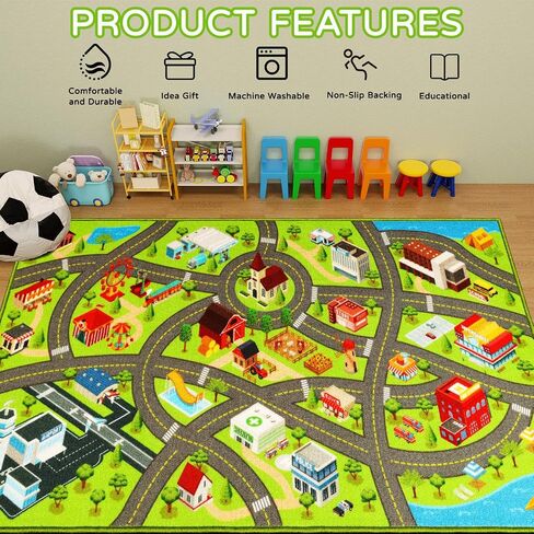 Kids Rugs Traffic Road Carpet for Car City Map Play Rug 5'×6.7' for Playroom Educational Mat Area Rug, Kid Playtime Collection Toddler Car Track Rug Cute Cartoon (City Road A, 59×78.7 in) in Saudi Arabia