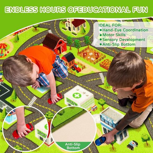 Kids Rugs Traffic Road Carpet for Car City Map Play Rug 5'×6.7' for Playroom Educational Mat Area Rug, Kid Playtime Collection Toddler Car Track Rug Cute Cartoon (City Road A, 59×78.7 in) in Saudi Arabia