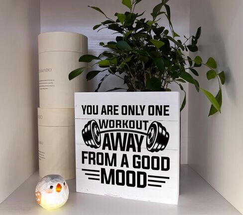 لافتات خشبية ملهمة، علامة للياقة البدنية، ديكور مكتبي على شكل صندوق خشبي، لوحة خشبية تحفيزية، علامة ديكور لصالة الألعاب الرياضية المنزلية، هدية راقية، هدية للرجال الذين يمارسون التمارين، أنت على بعد تمرين واحد فقط من المزاج الجيد in Kuwait