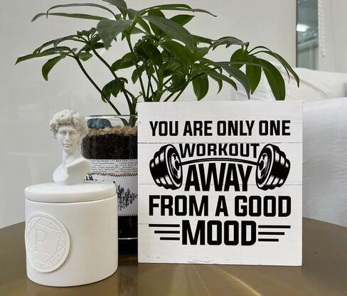 لافتات خشبية ملهمة، علامة للياقة البدنية، ديكور مكتبي على شكل صندوق خشبي، لوحة خشبية تحفيزية، علامة ديكور لصالة الألعاب الرياضية المنزلية، هدية راقية، هدية للرجال الذين يمارسون التمارين، أنت على بعد تمرين واحد فقط من المزاج الجيد in Kuwait