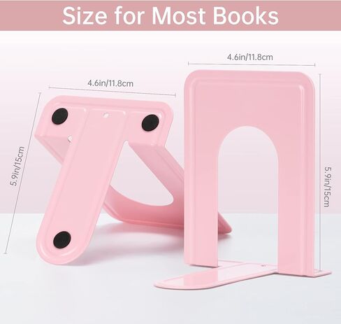 نهايات الكتب للأرفف، سدادة كتب معدنية شديدة التحمل غير قابلة للانزلاق لحمل الكتب/الأفلام/الأقراص المضغوطة/ألعاب الفيديو، وردي، 4.6 × 5.7 × 5.9 بوصة، زوجان/ 4 قطع in Saudi Arabia