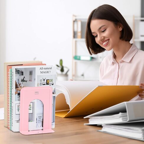 نهايات الكتب للأرفف، سدادة كتب معدنية شديدة التحمل غير قابلة للانزلاق لحمل الكتب/الأفلام/الأقراص المضغوطة/ألعاب الفيديو، وردي، 4.6 × 5.7 × 5.9 بوصة، زوجان/ 4 قطع in Saudi Arabia