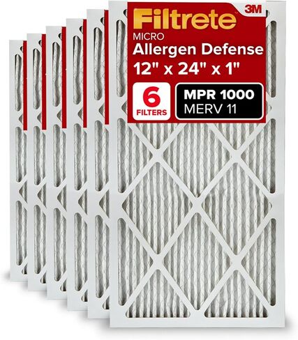 Filtrete 16x30x1 AC Furnace Air Filter, MERV 11, MPR 1000, Micro Allergen Defense, 3-Month Pleated 1-Inch Electrostatic Air Cleaning Filter, 6 Pack (Actual Size 15.81x29.81x0.81 in) in Kuwait