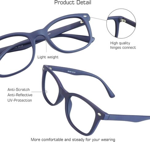 VisionGlobal Blue Light Blocking Glasses for Computer Reading or Gaming, UV 400 Anti Glare Lenses Help Reduce Eye Strain and Fatigue, Men and Women Frame, x1.25 No Magnification in Saudi Arabia