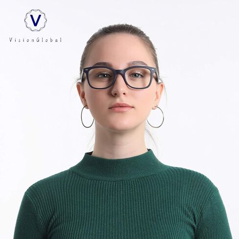 VisionGlobal Blue Light Blocking Glasses for Computer Reading or Gaming, UV 400 Anti Glare Lenses Help Reduce Eye Strain and Fatigue, Men and Women Frame, x1.25 No Magnification in Saudi Arabia