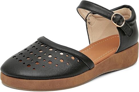 GATUXUS Women's Low Wedge Ankle Strap Buckle Flats Shoes Closed Toe Roman Cage Cusual Flat Sandals in Kuwait