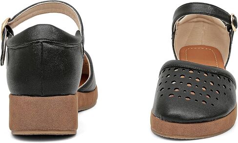 GATUXUS Women's Low Wedge Ankle Strap Buckle Flats Shoes Closed Toe Roman Cage Cusual Flat Sandals in Kuwait