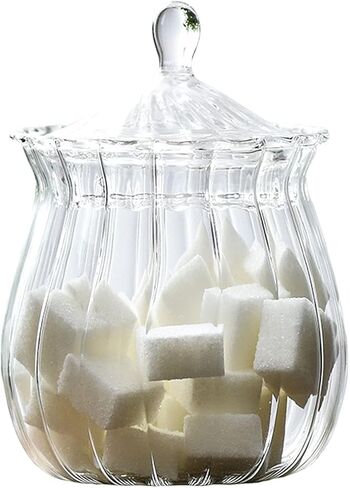 Retro Striped Clear Glass Sugar Bowl Candy Jar Snack Jar Food Storage Jar with Lid in Saudi Arabia