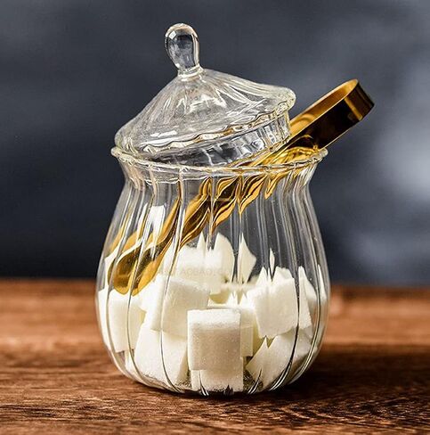 Retro Striped Clear Glass Sugar Bowl Candy Jar Snack Jar Food Storage Jar with Lid in Saudi Arabia