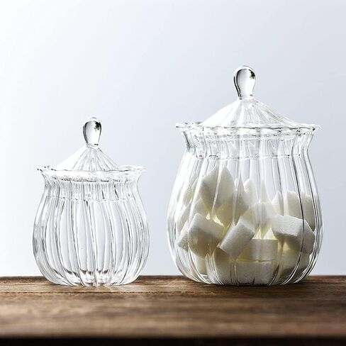 Retro Striped Clear Glass Sugar Bowl Candy Jar Snack Jar Food Storage Jar with Lid in Saudi Arabia