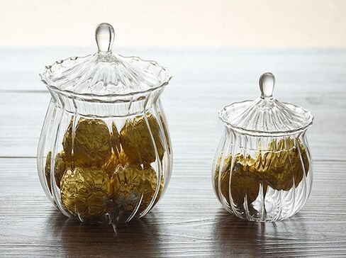 Retro Striped Clear Glass Sugar Bowl Candy Jar Snack Jar Food Storage Jar with Lid in Saudi Arabia