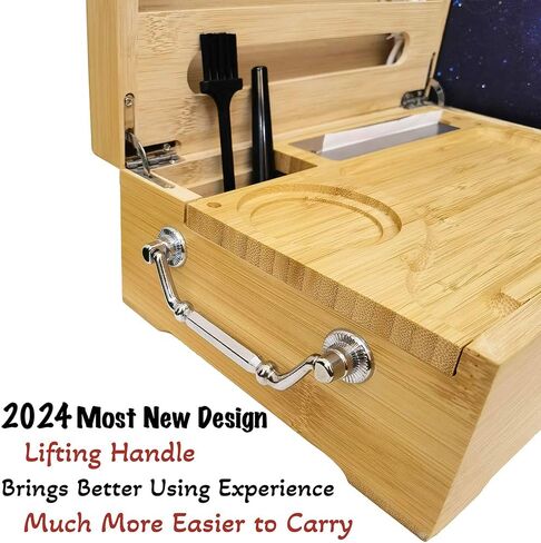 Giftidea Large Bamboo Storage Box with Combination Lock - Decorative Wooden Box with LED Light - Wooden Lock Box Set with Tray Jar Accessories - Pink in Kuwait