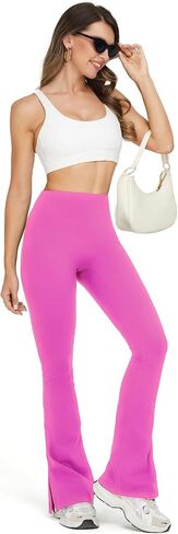 Womens Flare Leggings with Slit Hem High Waist Bootcut Yoga Pants Workout Tummy Control Flared Pants in Kuwait