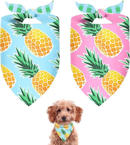 Summer Dog Bandanas 2 Large Pack,White Lemon Plaid Yellow Bee Dot Reversible Adjustable Triangle Pet Scarves for Boy and Girl,Cute Fruit Bandana for Small Medium Large Dogs Cats(Large) in Saudi Arabia