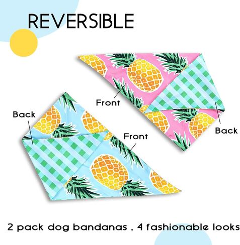 Summer Dog Bandanas 2 Large Pack,White Lemon Plaid Yellow Bee Dot Reversible Adjustable Triangle Pet Scarves for Boy and Girl,Cute Fruit Bandana for Small Medium Large Dogs Cats(Large) in Saudi Arabia
