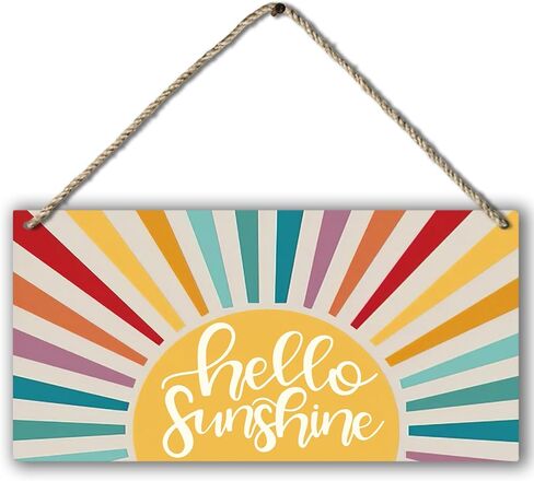 Vintage Boho Orange Sun Sunrise Colorful Sunshine Sunray Printed Wood Plaque Sign Wall Hanging,Modern Mid Century Hanging Wall Signs for Bohemian Home Room Dorm Decor 12 x 6 Inches in Saudi Arabia