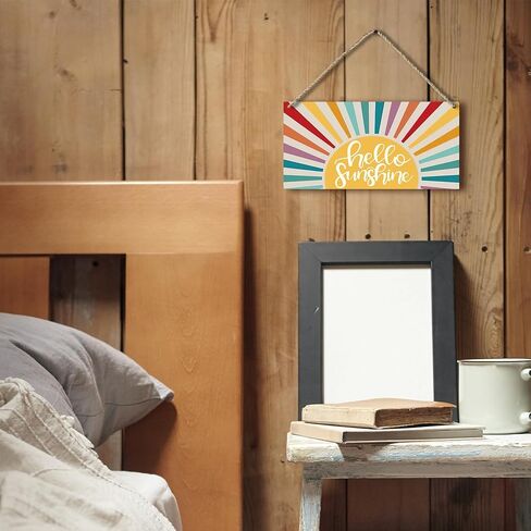 Vintage Boho Orange Sun Sunrise Colorful Sunshine Sunray Printed Wood Plaque Sign Wall Hanging,Modern Mid Century Hanging Wall Signs for Bohemian Home Room Dorm Decor 12 x 6 Inches in Saudi Arabia