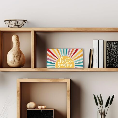 Vintage Boho Orange Sun Sunrise Colorful Sunshine Sunray Printed Wood Plaque Sign Wall Hanging,Modern Mid Century Hanging Wall Signs for Bohemian Home Room Dorm Decor 12 x 6 Inches in Saudi Arabia