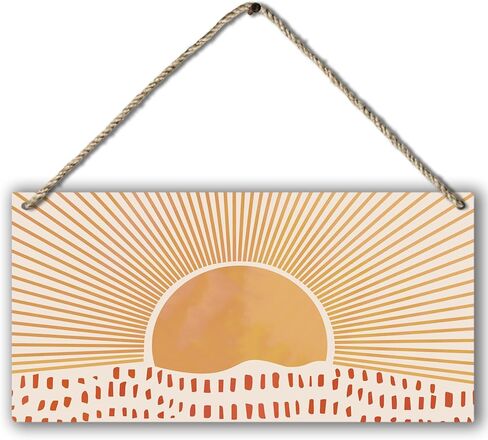 Vintage Boho Orange Sun Sunrise Colorful Sunshine Sunray Printed Wood Plaque Sign Wall Hanging,Modern Mid Century Hanging Wall Signs for Bohemian Home Room Dorm Decor 12 x 6 Inches in Saudi Arabia