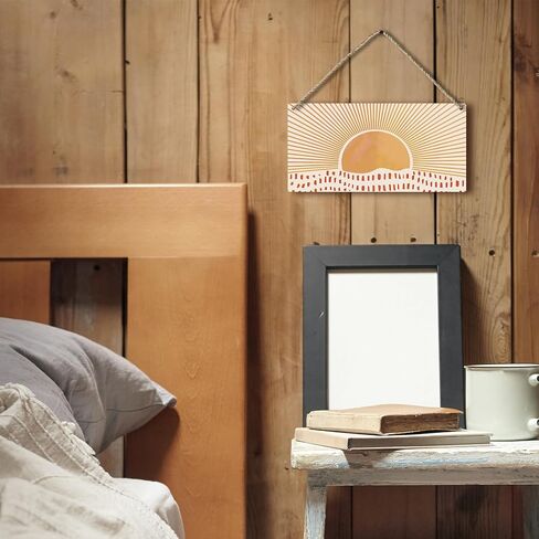 Vintage Boho Orange Sun Sunrise Colorful Sunshine Sunray Printed Wood Plaque Sign Wall Hanging,Modern Mid Century Hanging Wall Signs for Bohemian Home Room Dorm Decor 12 x 6 Inches in Saudi Arabia