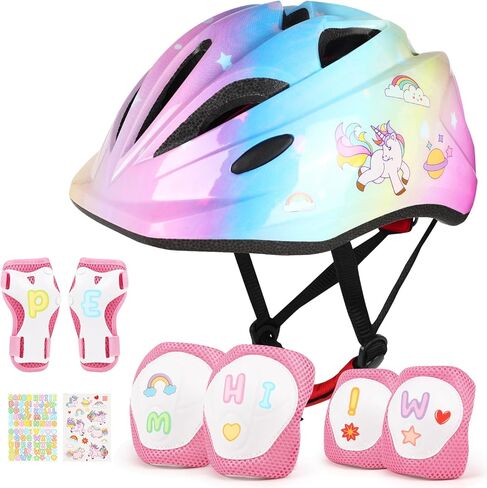 خوذة دراجة للأطفال، خوذة دراجة للأطفال قابلة للتعديل من JAOBHAHY مع ملصقات DIY، مجموعة وسادات للركبة للأطفال ومنصات الكوع، مناسبة لحماية الرياضات المتعددة، خوذة للأطفال من سن 3 إلى 5 إلى 8 سنوات in Kuwait