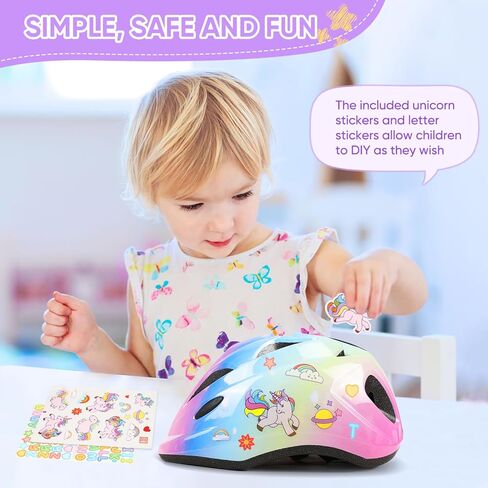 خوذة دراجة للأطفال، خوذة دراجة للأطفال قابلة للتعديل من JAOBHAHY مع ملصقات DIY، مجموعة وسادات للركبة للأطفال ومنصات الكوع، مناسبة لحماية الرياضات المتعددة، خوذة للأطفال من سن 3 إلى 5 إلى 8 سنوات in Kuwait