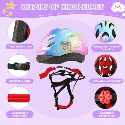 خوذة دراجة للأطفال، خوذة دراجة للأطفال قابلة للتعديل من JAOBHAHY مع ملصقات DIY، مجموعة وسادات للركبة للأطفال ومنصات الكوع، مناسبة لحماية الرياضات المتعددة، خوذة للأطفال من سن 3 إلى 5 إلى 8 سنوات in Kuwait