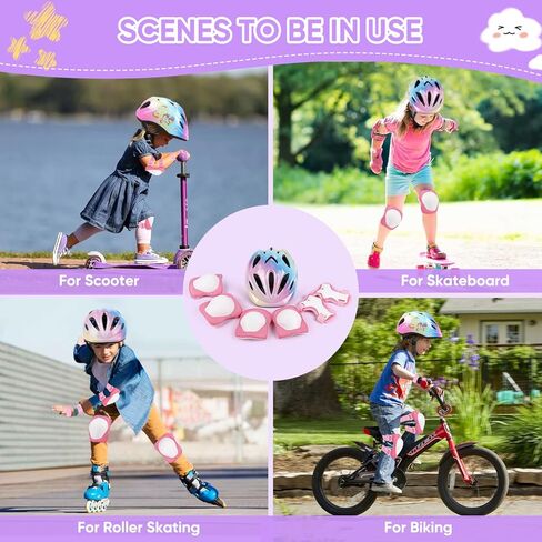 خوذة دراجة للأطفال، خوذة دراجة للأطفال قابلة للتعديل من JAOBHAHY مع ملصقات DIY، مجموعة وسادات للركبة للأطفال ومنصات الكوع، مناسبة لحماية الرياضات المتعددة، خوذة للأطفال من سن 3 إلى 5 إلى 8 سنوات in Kuwait