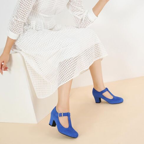 Women's Mary Jane Pumps T-Strap Block Chunky High Heels Ankle Strap Buckle Comfortable Wedding Dress Evening Party Shoes in Saudi Arabia