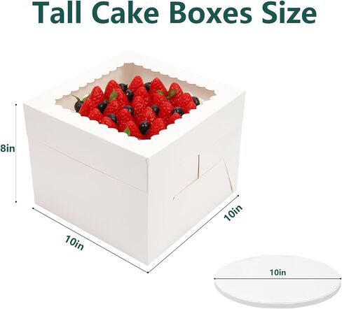 1 Pack Cake Boxs with Drums, 10x10x8 Inches Tier Tall Cake Box with Window, 1 Corrugated Cake Box and Boards in Saudi Arabia