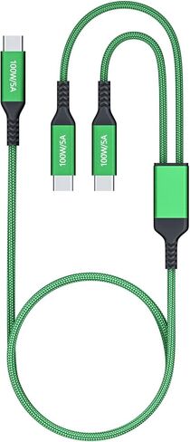 كابل 100 واط 2 في 1 USB-C بطول 4 أقدام، مخرجات مزدوجة 5 أمبير شحن سريع، مقسم شحن USB متعدد النوع C لجهاز MacBook Air، iPhone 15 Plus/Pro Max، iPad Pro، Samsung Galaxy S24 S23 S22، Tab S9، Lenovo، Dell حاسوب محمول in Kuwait