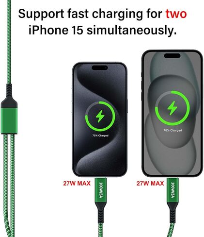 كابل 100 واط 2 في 1 USB-C بطول 4 أقدام، مخرجات مزدوجة 5 أمبير شحن سريع، مقسم شحن USB متعدد النوع C لجهاز MacBook Air، iPhone 15 Plus/Pro Max، iPad Pro، Samsung Galaxy S24 S23 S22، Tab S9، Lenovo، Dell حاسوب محمول in Kuwait