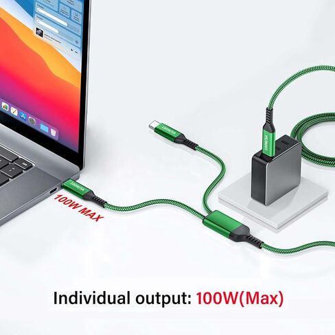 كابل 100 واط 2 في 1 USB-C بطول 4 أقدام، مخرجات مزدوجة 5 أمبير شحن سريع، مقسم شحن USB متعدد النوع C لجهاز MacBook Air، iPhone 15 Plus/Pro Max، iPad Pro، Samsung Galaxy S24 S23 S22، Tab S9، Lenovo، Dell حاسوب محمول in Kuwait