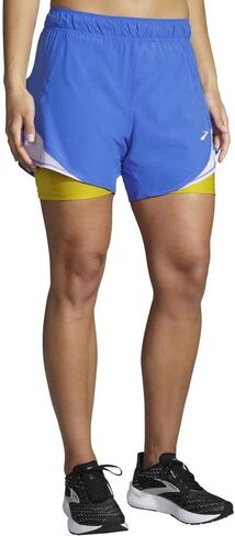 شورت Brooks Womens Chaser 5 بوصات 2 في 1 Bluetiful/Golden Hour MD (الولايات المتحدة 8-10) 5 in Saudi Arabia