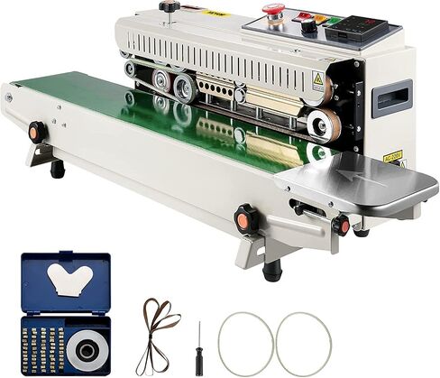 VEVOR Continuous Bag Band Sealing Machine, 0.24-0.47 in/6-12 mm Seal Width, Horizontal Band Sealer Machine with Digital Temperature Control, Bag Sealer for 0.02-0.8 mm Plastic Bags with Count Function in Saudi Arabia