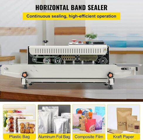 VEVOR Continuous Bag Band Sealing Machine, 0.24-0.47 in/6-12 mm Seal Width, Horizontal Band Sealer Machine with Digital Temperature Control, Bag Sealer for 0.02-0.8 mm Plastic Bags with Count Function in Saudi Arabia